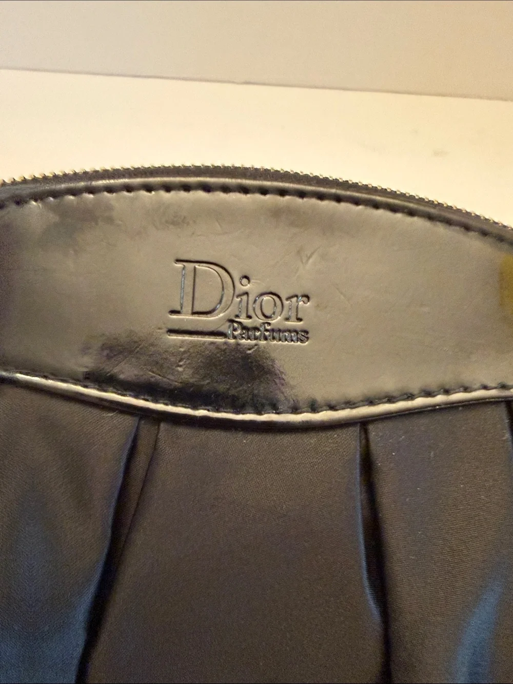 Dior Parfums Black Satin & Patent Trim Cosmetic Pouch with Gold Hardware NWOT